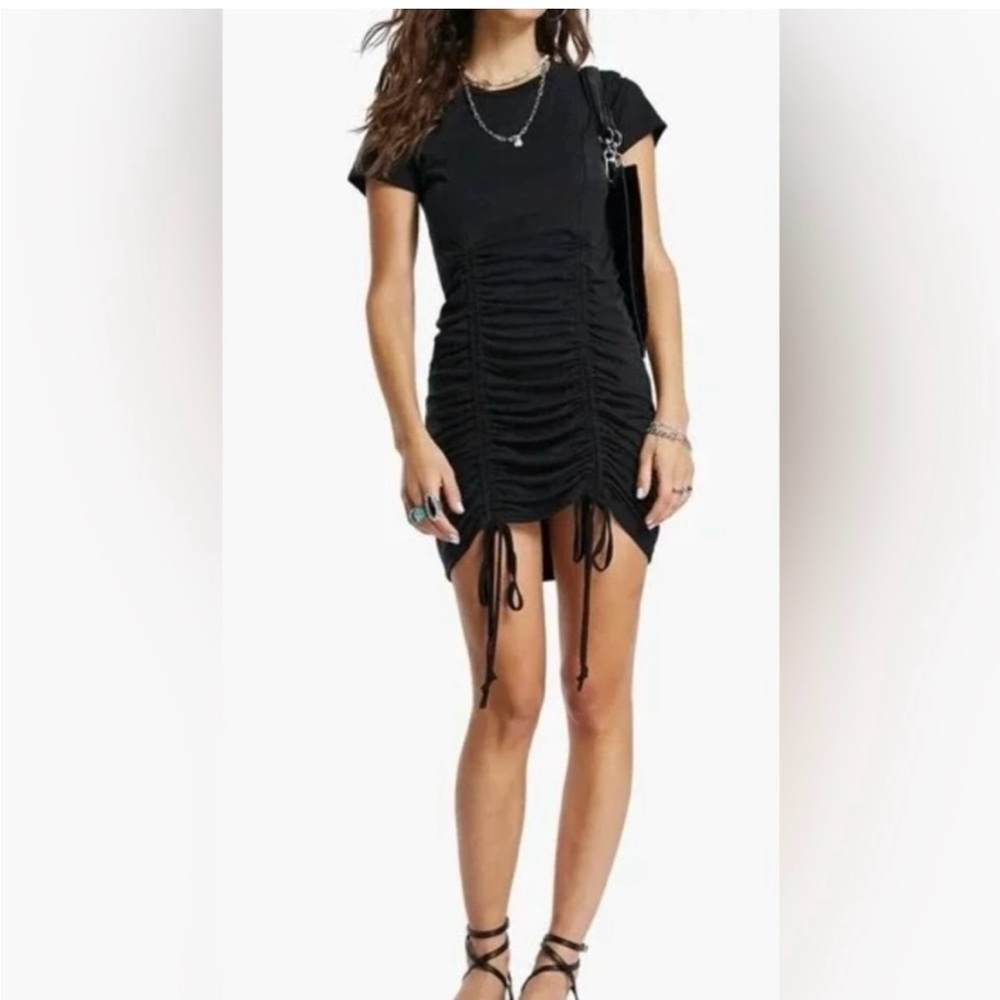 Topshop Dress New Ruched Jersey Cupro Mini Shirt Dress Black NWT Size 0